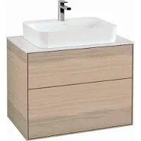 Villeroy & Boch V&B Waschtischunterschrank Wandbeleuchtung Finion 80x60,3cm, Abd.-Pl. wh. matt, Oak Veneer