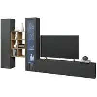 Dmora Wohnzimmermöbel Dcragn, Wohnzimmer-Set TV-Möbel mit 3 Türen, Mehrzweck-Wohnzimmermöbel mit Vitrine und LED-Beleuchtung, 100 % Italy, cm 320x30h180, Anthrazit