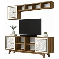 Dmora Fernsehschrank Djajal, Ständer für Wohnzimmerfernseher, Niedriges Wohnzimmer-Sideboard, TV-Ständerbasis, 160x35h56 cm, Walnuss und Weiß