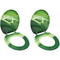 Helloshop26 Set aus zwei WC-Sitzen mit Deckel grünes MDF Wassertropfen-Design