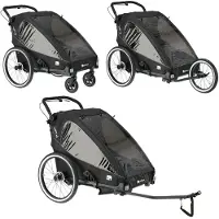 Deryan Fahrradanhänger V2 – Kinderfahrradanhänger für 2 Kinder – Kinderwagen – Schwarz
