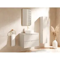 Vente-unique Hängender Waschbeckenunterschrank mit Aufsatzwaschbecken rund und Hochschrank – Beige – 80 cm – ONDIL