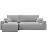 Idohome Ecksofa Jobo Stoff Couch Sofa mit Schlaffunktion und Bettkasten Schlafsofa Polsterecke Couchgarnitur Ecke Bettcouch Wellenfeder - Universal Farbe: Poso 110 Hellgrau