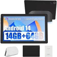JENBIZZ Tablet 10 Zoll Android, mit Dockingstation, 14 GB RAM + 64 GB ROM, Octa-Core-Prozessor, kabelloses Laden, HD 1280x800, Dual-Kamera, Wi-Fi 6