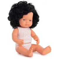 Miniland Europäische Mädchenpuppe schwarz gelocktes Haar 38cm