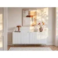 Vente-unique 4-türige Kommode aus MDF und Stahl -Weiß und Gold -YESINIA