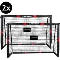 Dunlop Fußballtor Set mit 2 Stück - Fussballtor 180 x 120 x 60 cm - Fussball Trainingszubehör für Innen und Außen - Metall - Schwarz/Rot