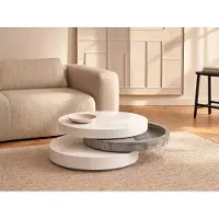 Vente-unique Couchtisch rund - drehbar - 1 Ablagefach - MDF - Beton-Optik & Weiß - JANITA