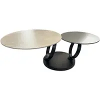 Riess Design Couchtisch DANCING RINGS rost rund drehbar Travertin Keramik schwarzes Gestell