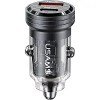 Usams Autoladegerät Mini US-CC175 Dualer USB-Anschluss und Typ-C, Schnellladung, 45 W, Transparent / Schwarz