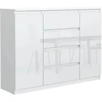 Masseno Kommode NUDO 120 cm Sideboard mit 4 Schubladen und 2 Türen für Wohnzimmer Schlafzimmer Modern 120x39x101,5 cm Weiß / Weiß