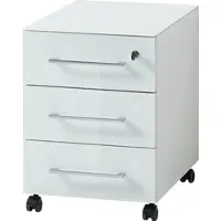 KADIMA DESIGN ROLLCONTAINER Glasfront 3 Schubladen Soft-Close & Abschließbar, Serie "Muenchen" Weiß