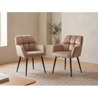 Vente-unique 6er Set PEGA Stühle - mit Armlehnen - Velours und Metall - Farbe beige