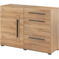 Masseno Kommode TULLIA 120 cm Sideboard mit 3 Schubladen und 1 Türen für Wohnzimmer Schlafzimmer Modern 120x39x86 cm Eichefarben / Eichefarben