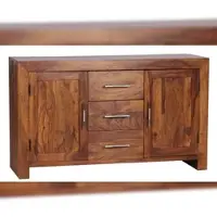KADIMA DESIGN Elegantes Sideboard Sheesham, 3 Schubladen, 2 Türen, Landhaus-Stil. 118x40x70 cm |