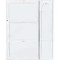 OKWISH Schuhschrank aus Spanplatte und MDF, Weiß, 90 x 25 x 114 cm, mit 3 Klappen, seitlicher Tür und Kippsicherung