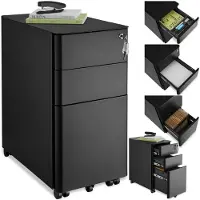 TecTake - Metall-Aktenschrank auf Rollen - Abschließbarer Schubladenschrank mit Schubladen - Rollcontainer - Organizer - Trolleyschrank abschließbar - schwarz