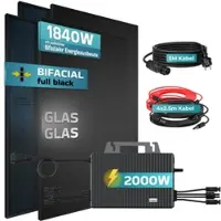 SUNNIVA 1840W Balkonkraftwerk BIFAZIAL FULLBLACK komplett Steckdose TSUN 2000W Wechselrichter, PV Solaranlage, 4x 460W Glas-Glas Solarmodule, inkl. 5m Kabel, Bluetooth WIFI, Komplettset