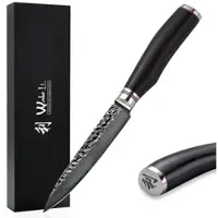 Wakoli EBO Damast Allzweckmesser I 12 cm Klinge I schwarzer Eichenholzgriff