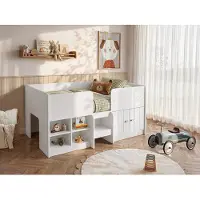 Vente-unique Hochbett 90 x 190 cm mit Kommode und - Weiß - BOUTANIO