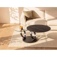 Vente-unique Couchtisch mit drehbaren Tischplatten - Keramik & Glas - Schwarz mit Marmor-Effekt - JOLINE