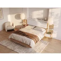 Vente-unique Bett mit Kommode und Nachttischen 160 x 200 cm - Mit LED-Beleuchtung - Natur und weiß - ELYNIA