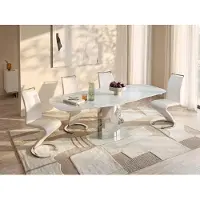 Vente-unique Esstisch ausziehbar - Glas & Metall - Weiß - TALICIA