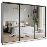 Masseno Schiebetürenschrank RIEN 250/205/60 cm Kleiderschrank mit 4 Schubladen Schlafzimmer Schrank 3-türig mit Spiegel Weiß