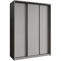 Masseno Schiebetürenschrank NISSE 150/205/60 cm Kleiderschrank mit Schubladen Schlafzimmer Schrank 3-türig Graphitfarben + Schwarz