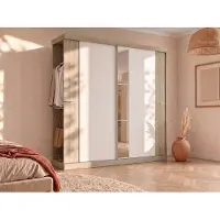 Vente-unique Kleiderschrank - Doppelschiebetür - Mit Spiegel - Länge 231 cm - Farbe: natur und elfenbein - ADALRIK II