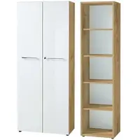 KADIMA DESIGN BÜRO-SET MUENCHEN 2-teilig | Schrank & Regal 5 OH | Glas Front & Abschließbar | Chalet-Eiche-Nb./Weiß