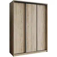 Masseno Schiebetürenschrank NISSE 150/205/60 cm Kleiderschrank mit Schubladen Schlafzimmer Schrank 3-türig Sonoma Eiche + Schwarz