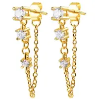 Hey Happiness Vergold. Ohrringe mit Zirkonia Kette 925 Sterlingsilber in Gold | Gr.: onesize