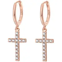 Hey Happiness Vergold. Creolen Kreuz mit Zirkonia 925 Sterlingsilber in Rosegold | Gr.: onesize