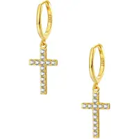 Hey Happiness Vergold. Creolen Kreuz mit Zirkonia 925 Sterlingsilber in Gold | Gr.: onesize
