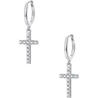 Hey Happiness Creolen Kreuz mit Zirkonia 925 Sterlingsilber in Silber | Gr.: onesize
