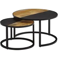 KADIMA DESIGN Runde Couchtische, 2er Set, Mango Massivholz/Steinoptik, Modernes Design. 60x60x36 cm |