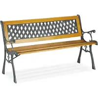 Relaxdays Gartenbank, 2 Sitzer, Holz & Gusseisen, Balkon & Terrasse, rustikale Sitzbank, HxBxT: 73x125x52 cm, natur/grün