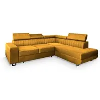Masseno Ecksofa NOLA R-S mit Schlaffunktion L-Form, Sofa mit Bettkasten, Wohnzimmersofa, Couch, Soffa, Bettsofa, Couchgarnitur- Gelb, MONOLITH 48