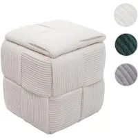 Mendler Hocker HWC-Q47, Sitzhocker Ottomane Polsterhocker Pouf, Deckel Staufach Stoff Cord (260g/m2) 43x40x40cm ~ creme