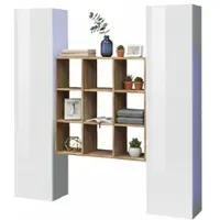 Dmora Kommode Ddacru, Wohnzimmer-Set mit 2 Türen und Regalen, Wohnzimmer-Buffet, Küchen-Sideboard, 100 % Italy, cm 170x30h180, glänzend weiß und Ahorn