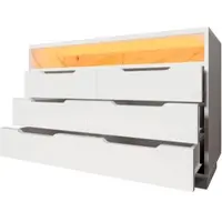 OKWISH Sideboard aus Spanplatte und Metall in Weiß, 120x40x85 cm, mit LED-Beleuchtung und 6 Schubladen