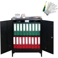 Proregal Flügeltürenschrank ELEPHANT Mit Beinen & 2 Türen Abschließbar HxBxT 90x80x40cm 2 Ebenen Stahl Pulverbeschichtet Schwarz