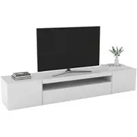 Dmora Fernsehschrank Dfirman, Niedriges Sideboard für Wohnzimmer mit 3 Türen, Sockel für TV-Möbel, 100 % Italy, cm 200x40h37, weiß glänzend