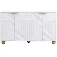 OKWISH Sideboard Vier Türen Graviertes Design Wohnzimmerschrank mit Verstellbare Einlegeböden und kugelförmigen Beinen Weiß