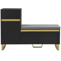 OKWISH Schuhschrank MDF Schwarz 120x35x85 cm mit Sitzbank, Schublade, Türen und offenem Fach, teilweise Hochglanz