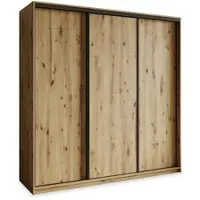 Masseno Schiebetürenschrank NISSE 180/205/60 cm Kleiderschrank mit 4 Schubladen Schlafzimmer Schrank 3-türig Eiche Artisan