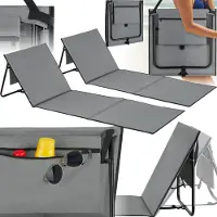 TecTake Strandmatte - Set aus 2 faltbaren Liegematten mit verstellbarer Rückenlehne, Tragegurt und Staufach - Ideal für Strand, Camping oder Garten - Leicht und pflegeleicht - Grau