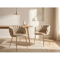 Vente-unique 2er Set Stühle aus Velours und goldenem Metall - Beige - ELEGANO