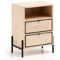 KADIMA DESIGN Nachttisch Mango Massivholz / Metall 43x60x30 cm Nachtschrank Boxspringbett, Design Nachtkonsole Braun mit 2 Schubladen, Nachtkommode mit Stauraum &